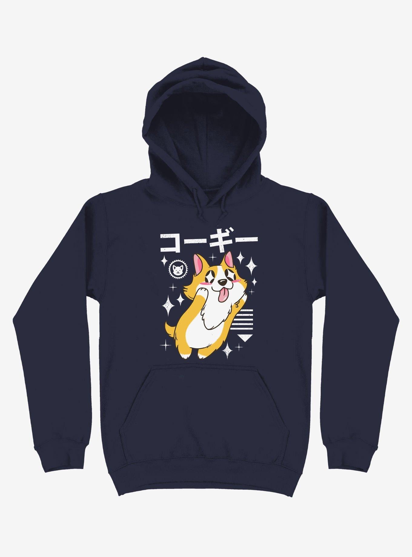 Kawaii Corgi Navy Blue Hoodie