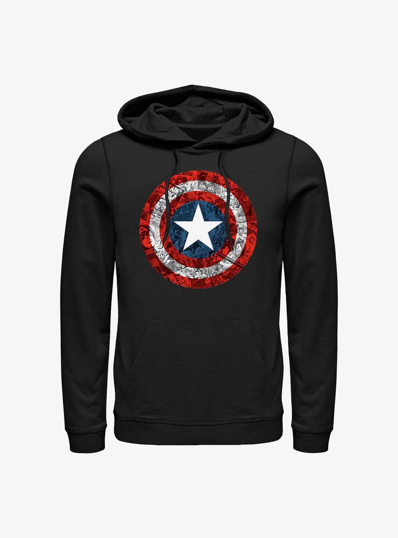 Marvel Captain America Comic Book Shield Overlay Hoodie