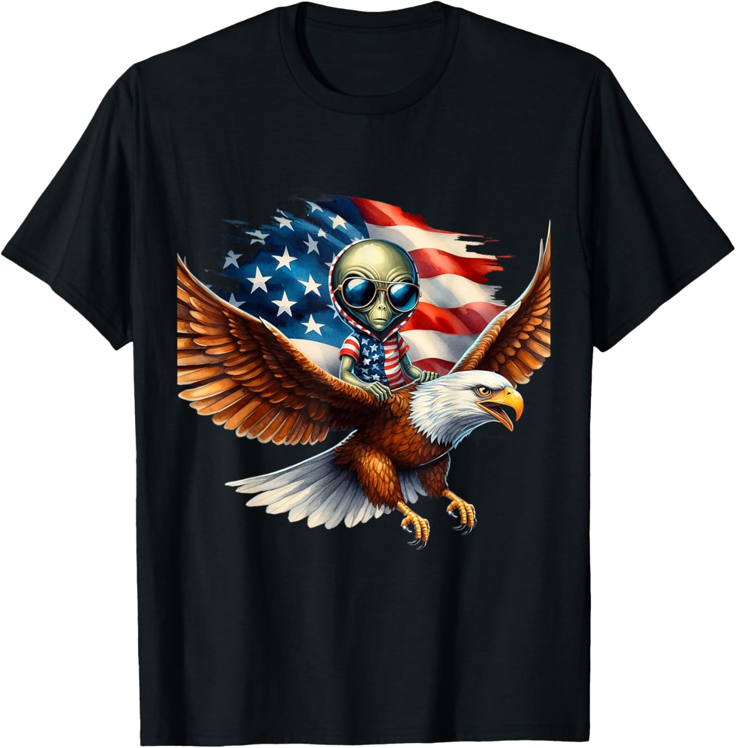 4th Of July Patriotic Alien Bald Eagle American Flag