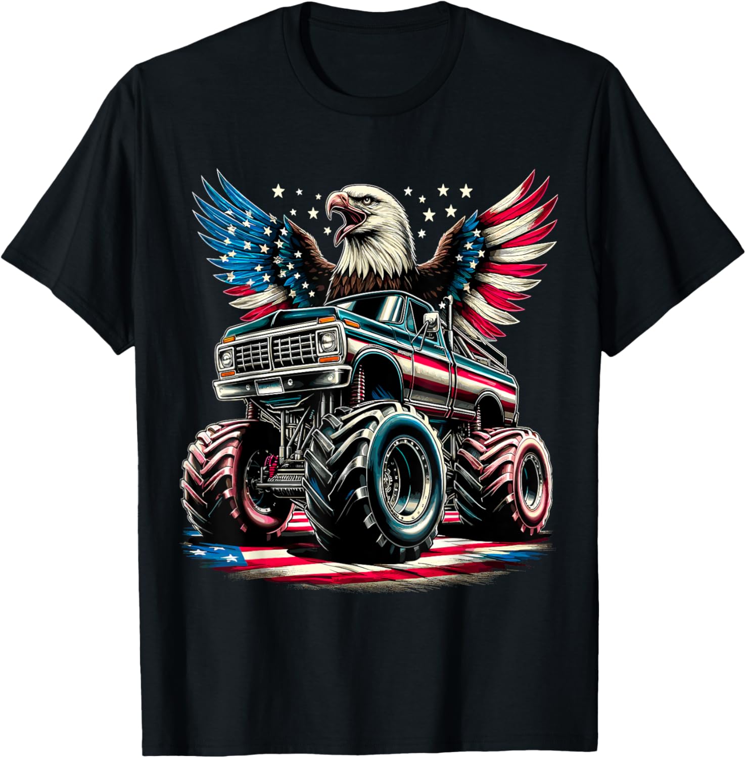 4th of July Boys Monster Truck Bald Eagle American Flag USA