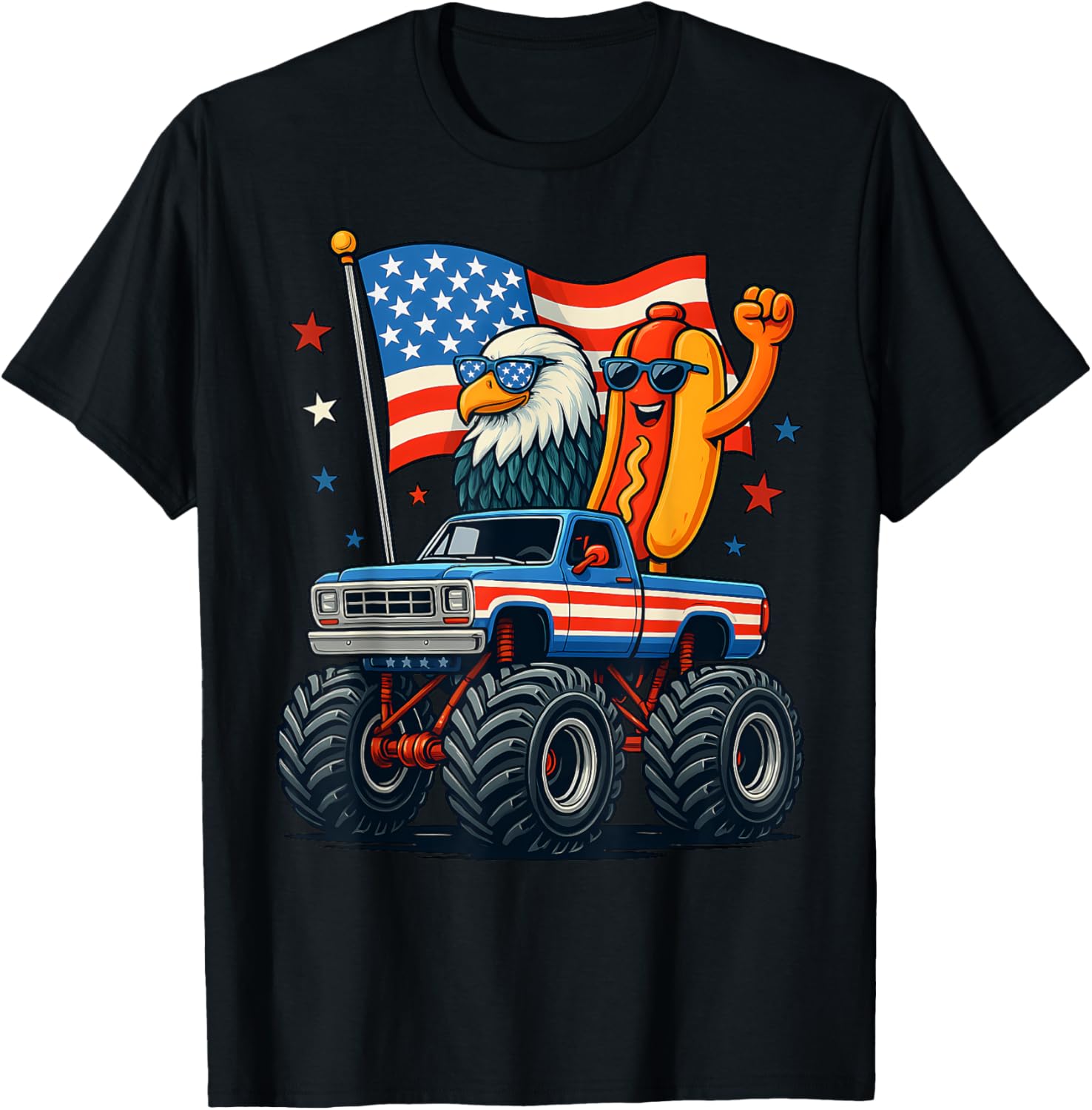 4th Of July Monster Truck Bald Eagle Hot Dog American Flag T-Shirt for Men Women Kids