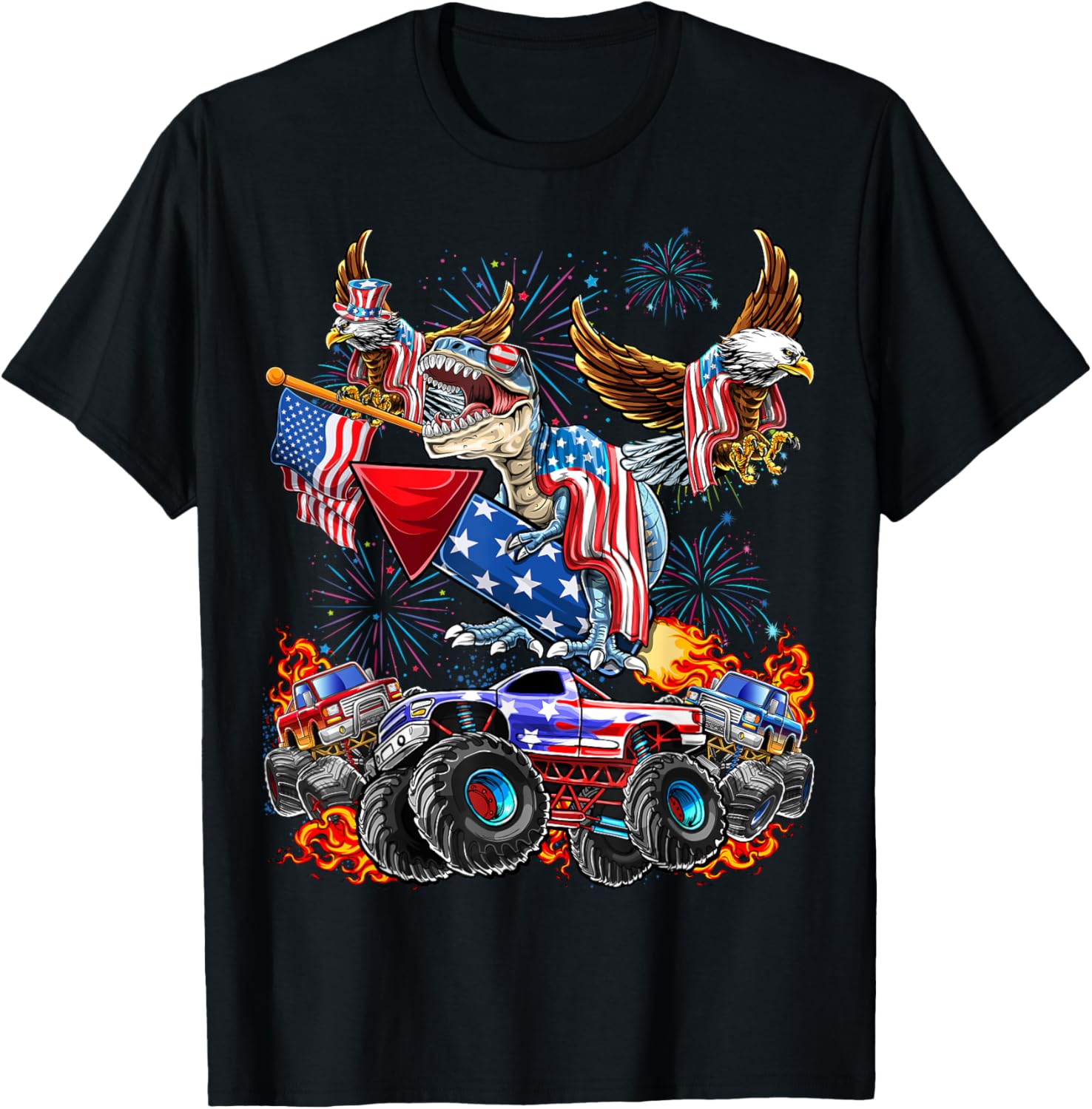4th of July Dinosaur Monster Truck Bald Eagle American Flag