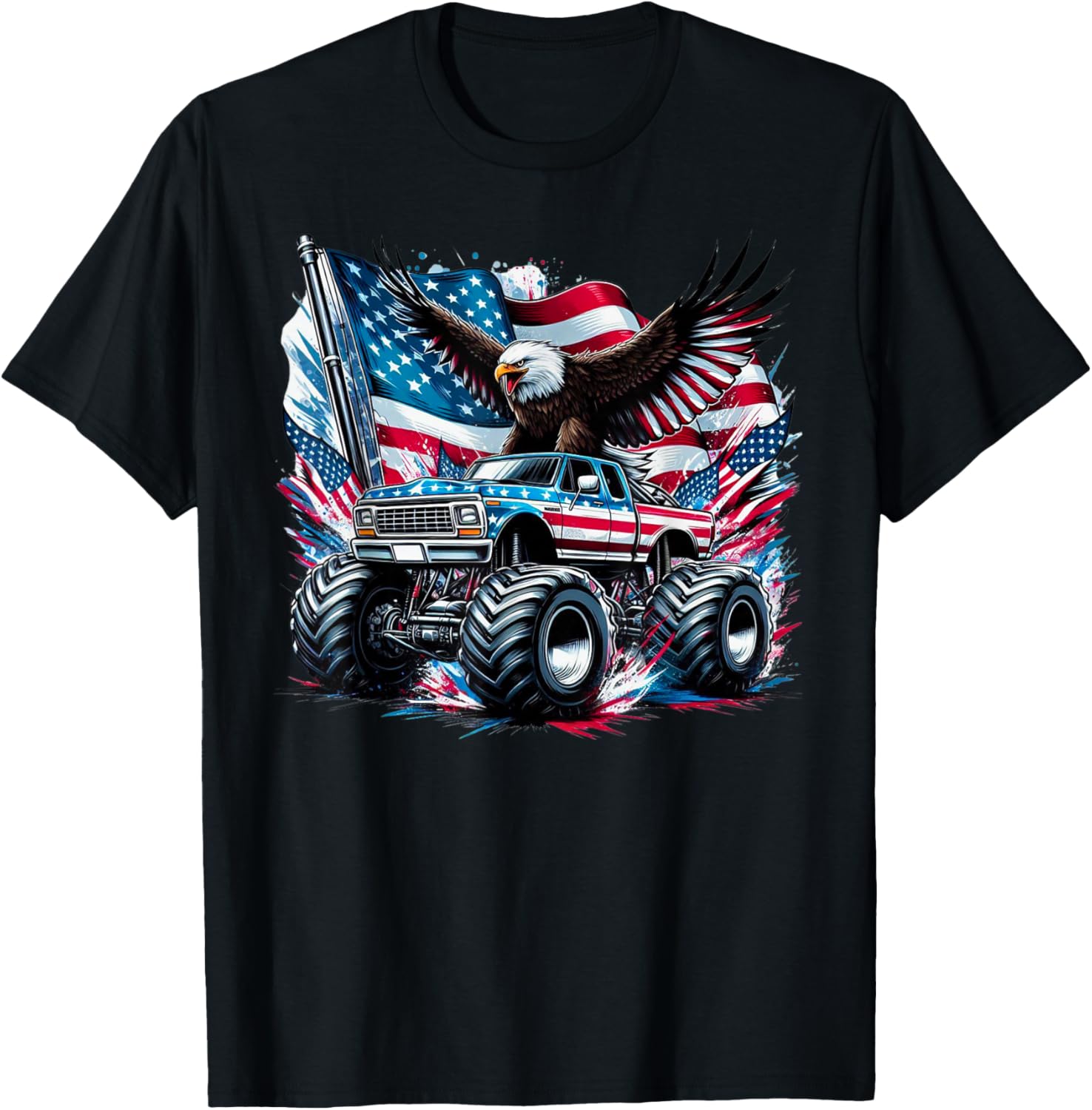 4th of July Monster Truck Tee Bald Eagle USA Flag