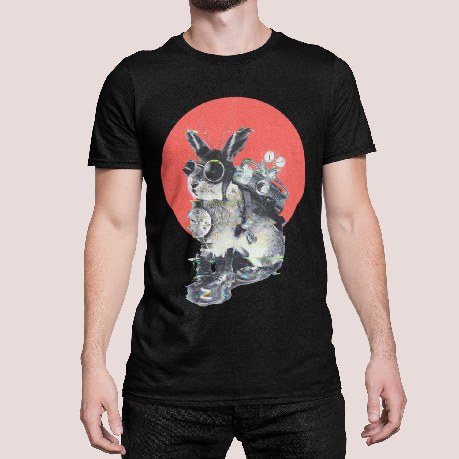 'Steampunk Bunny' Time Traveler Art Tee - Animal Graphic Novelty Shirt