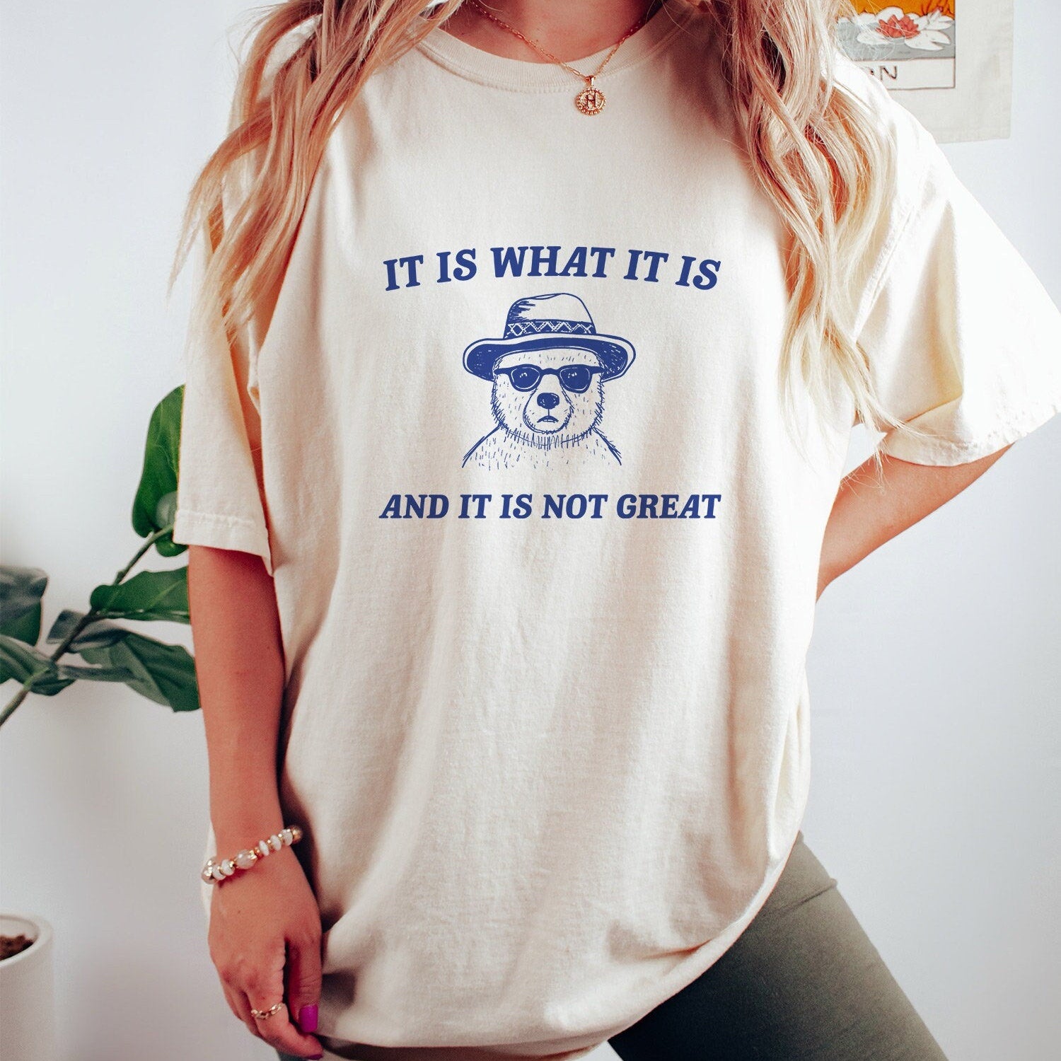 'It Is What It Is' Cartoon Bear Meme Tee - Funny Sarcastic Quote Shirt