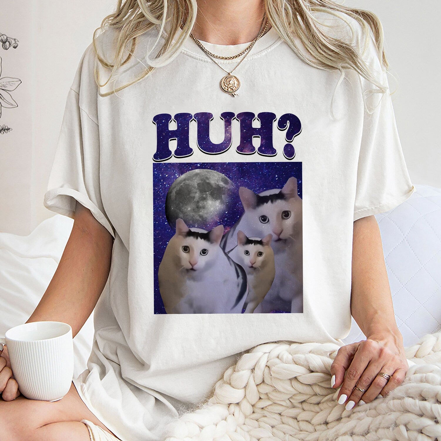 'Huh Meme Cat' Trending Viral Tee - Funny Cat Graphic Novelty Shirt