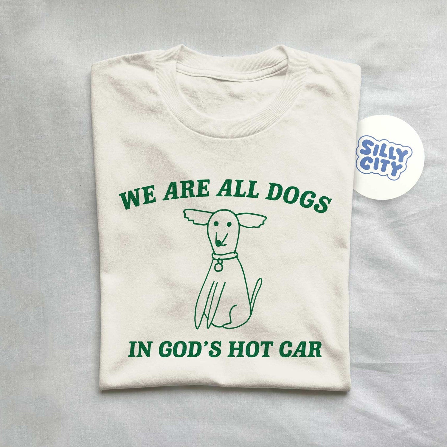 'Dogs In God's Hot Car' Cartoon Meme Tee - Funny Doodle Graphic Novelty Shirt