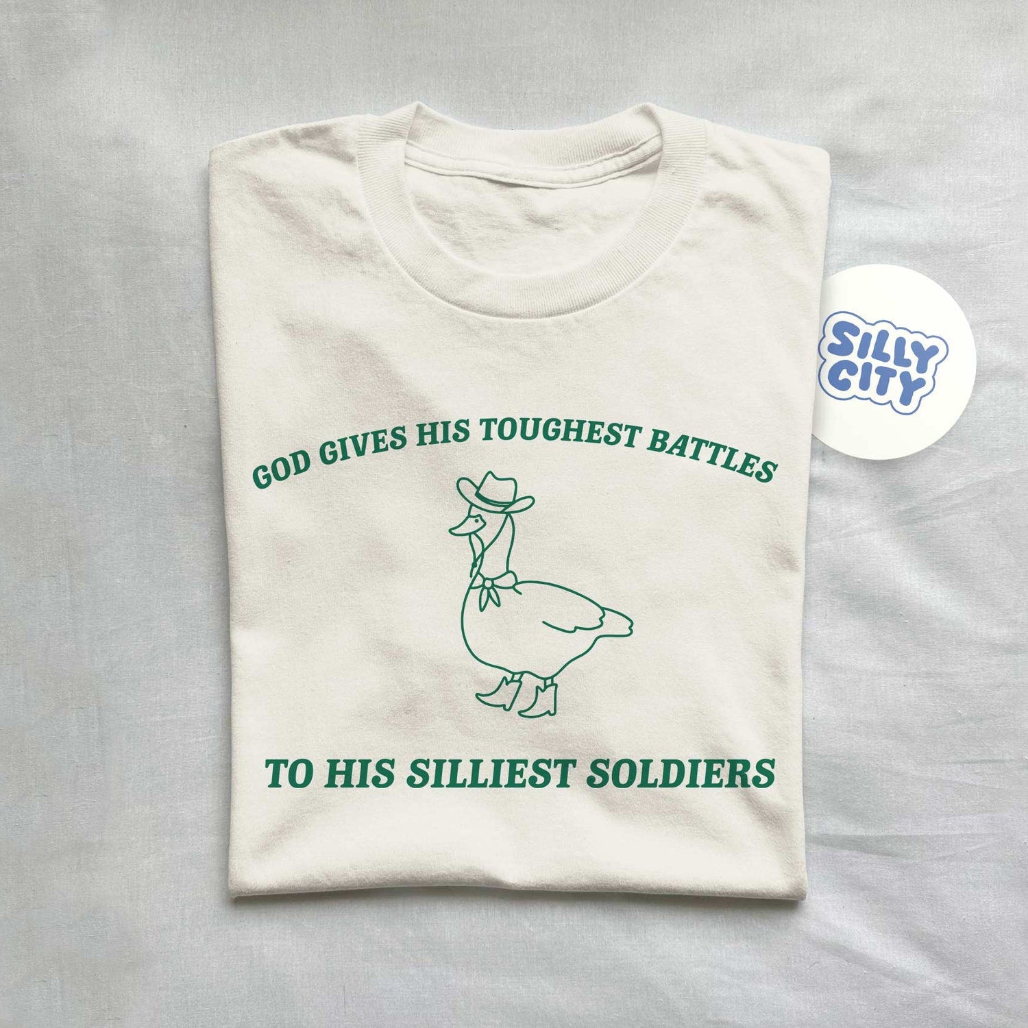 'God's Silliest Soldier' Raccoon Tee - Weird Meme Trash Panda Graphic Novelty Shirt