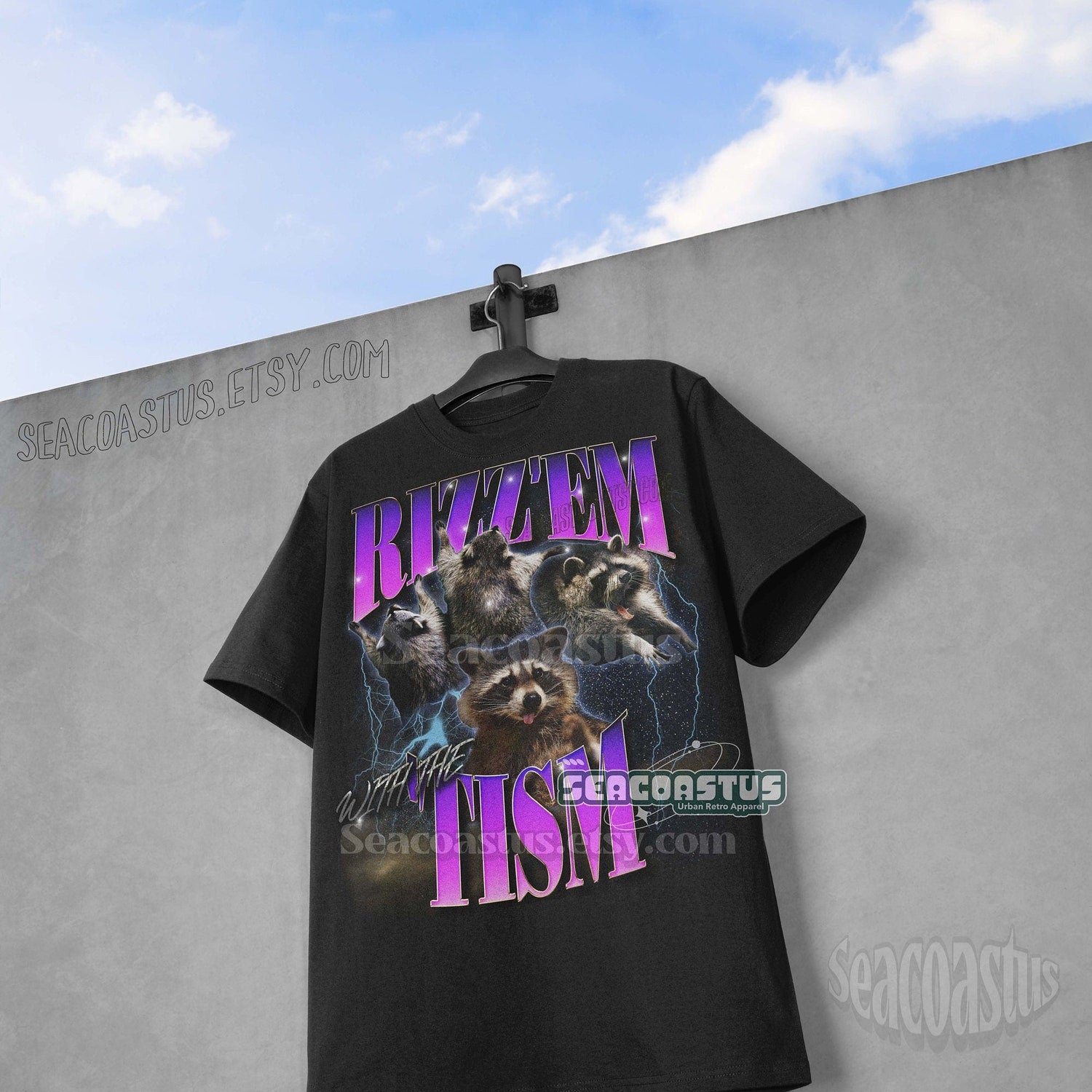 'Rizz Em With The Tism' Raccoon Vintage Tee - Funny Autism Meme Shirt