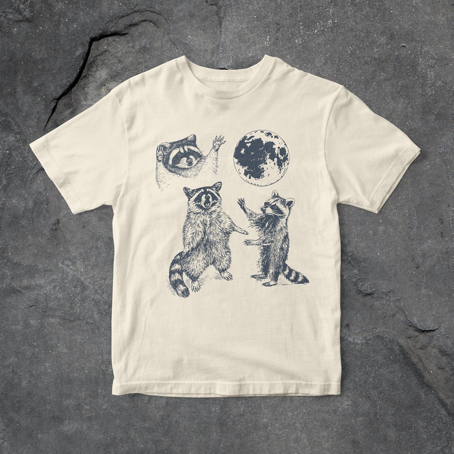'Raccoons Worshiping Moon' Vintage Tee - Funny Animal Graphic Novelty Gift Shirt
