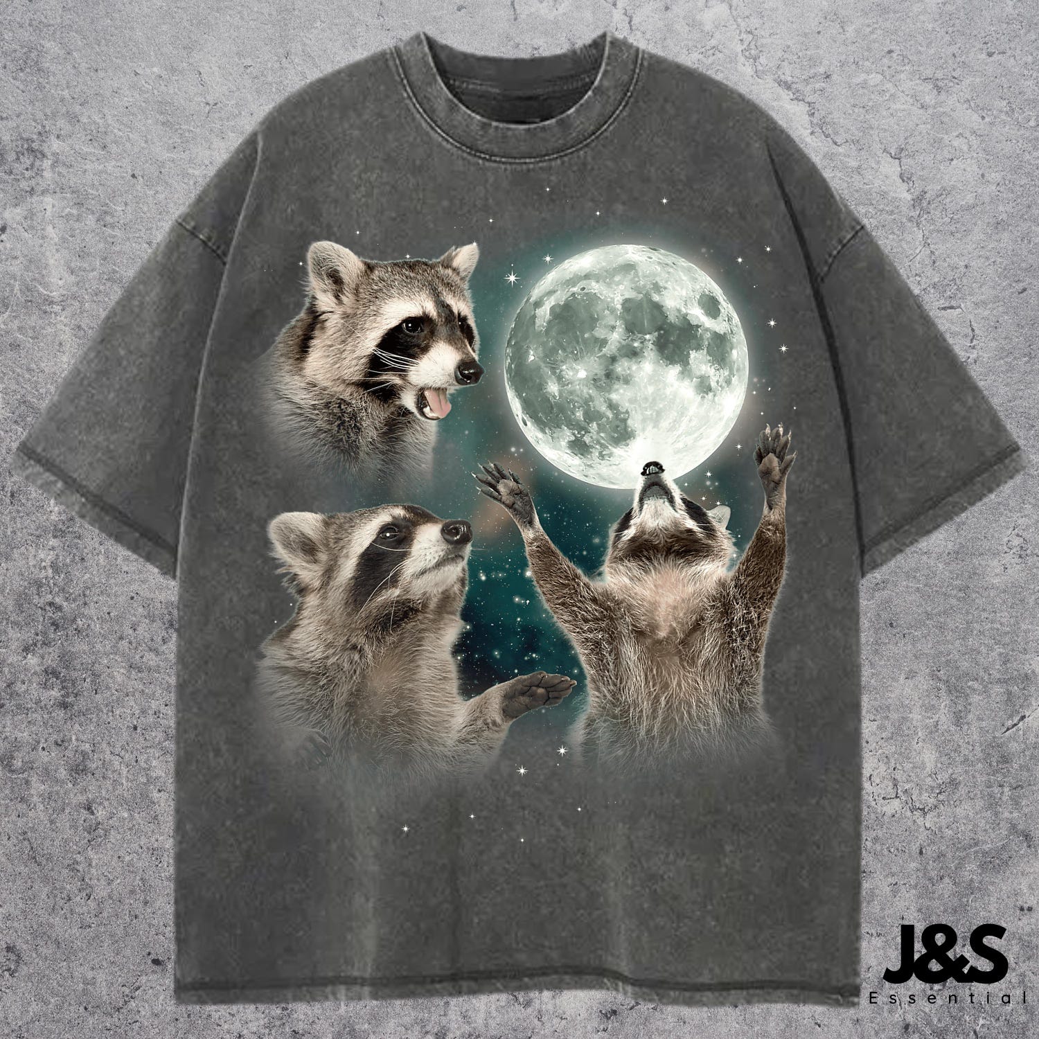 'Three Raccoons' Vintage Moon Graphic Tee - Retro Animal Meme Novelty Shirt
