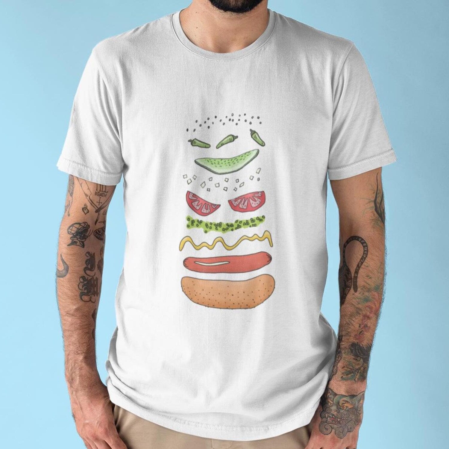 'Chicago Dog' Chitown Hot Dog Tee - Funny Foodie Graphic Novelty Gift Shirt