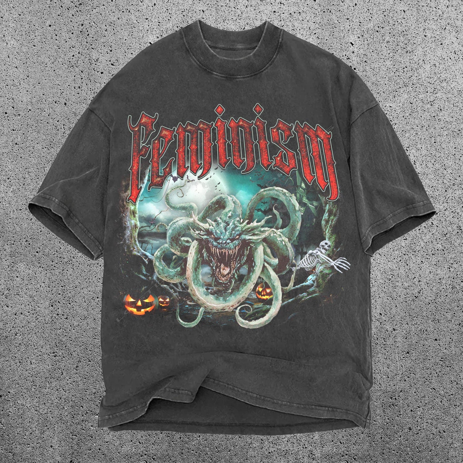 'Feminism' Vintage Dragon Graphic Tee - Retro Empowerment Art Shirt