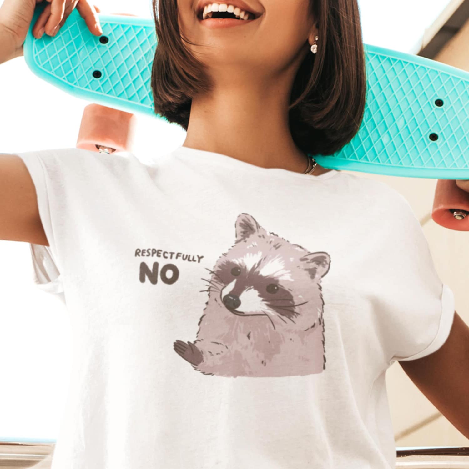 'Respectfully No' Raccoon Tee - Sarcastic Humor Cute Graphic Novelty Shirt