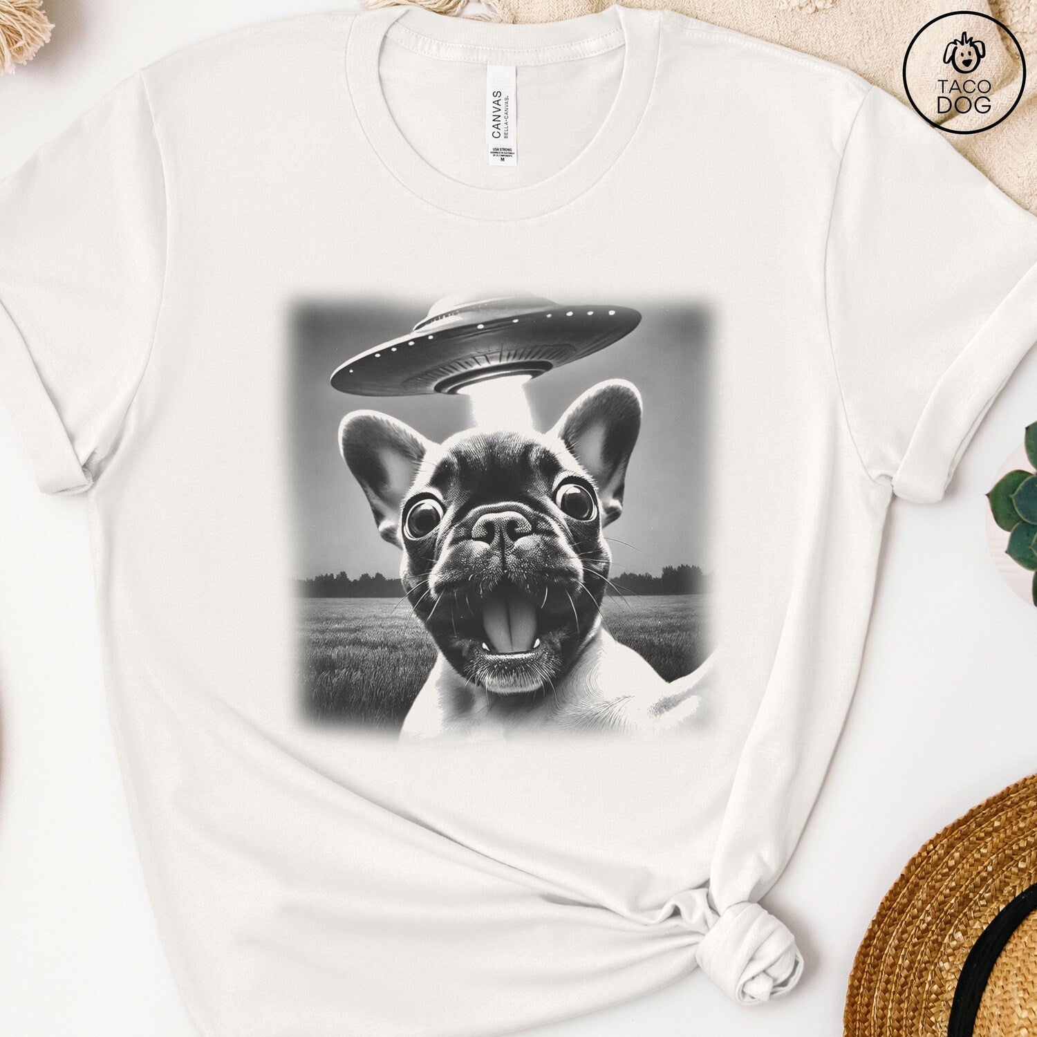 'French Bulldog UFO' Vintage Dog Shirt - Funny Sci-Fi Dog Lover Graphic Novelty Shirt