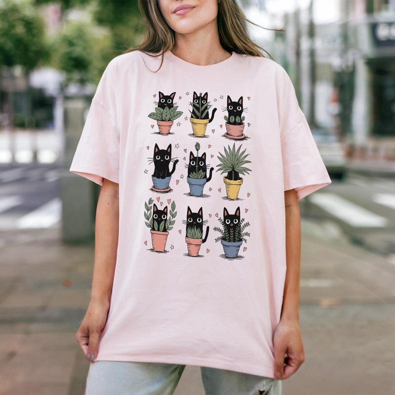 'Cat and Plants' Cat Mom Tee - Funny Plant Lover Graphic Novelty Shirt