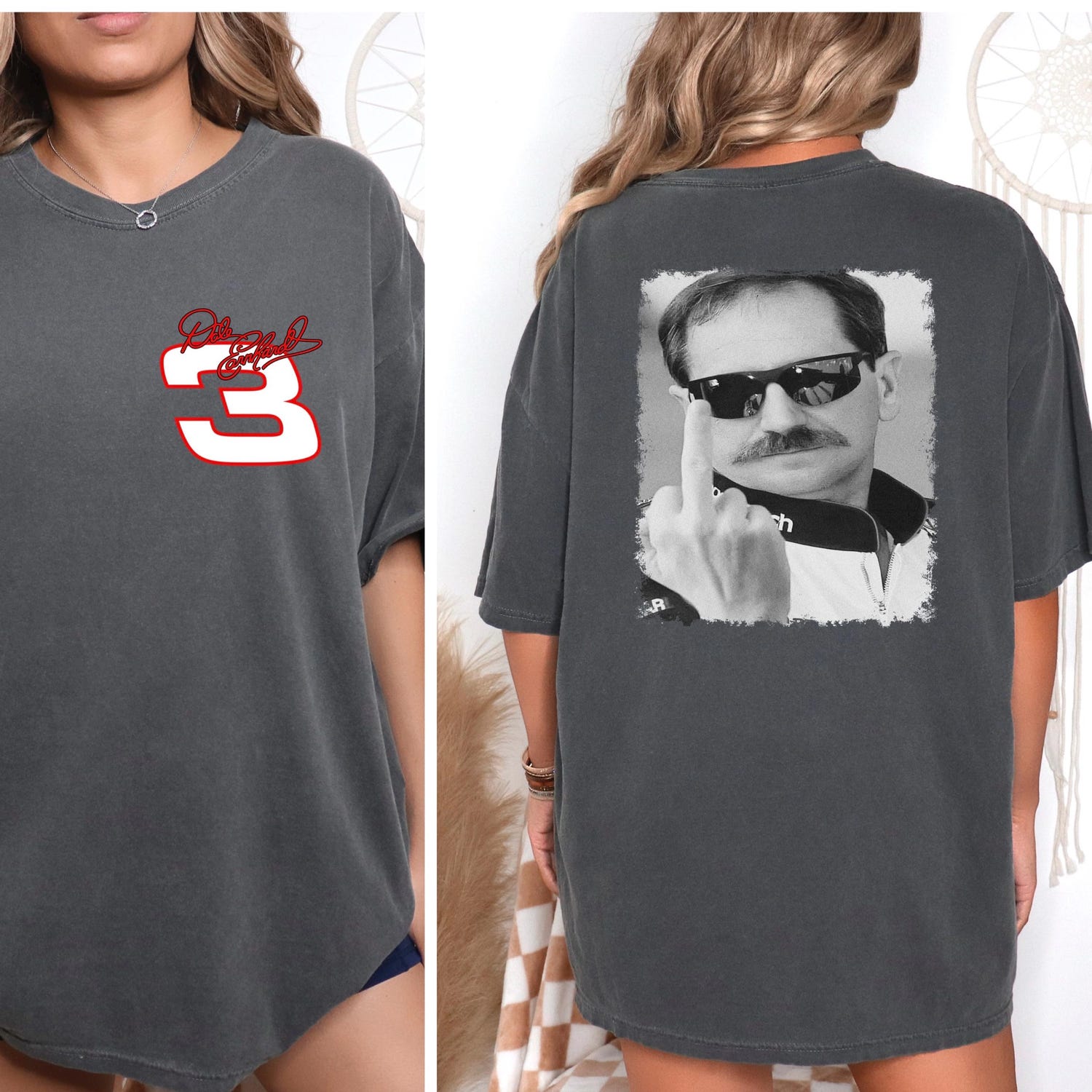 'Dale Earnhardt Middle Finger' Funny NASCAR Tee - Motorsport Graphic Novelty Gift Shirt