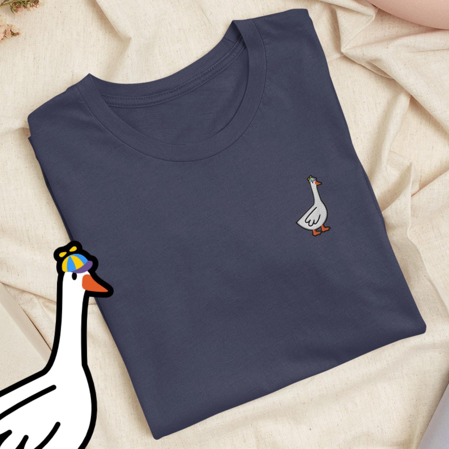 'Propeller Hat Goose' Embroidered Tee - Funny Animal Graphic Novelty Shirt