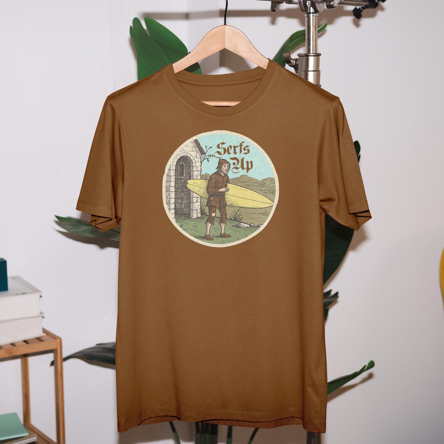 'Serfs Up' Medieval Surfer Pun Tee - Funny History Graphic Novelty Shirt