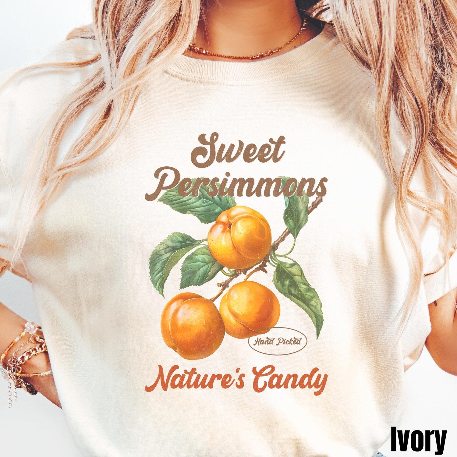 'Retro Persimmon' Fruit Shirt - Comfort ColorsÂ® Tropical Graphic Novelty Shirt
