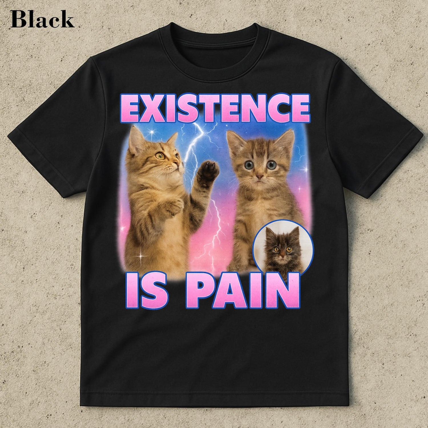 'Existence Is Pain' Brain Rot Cat Meme Tee - Cursed Funny Graphic Novelty Shirt