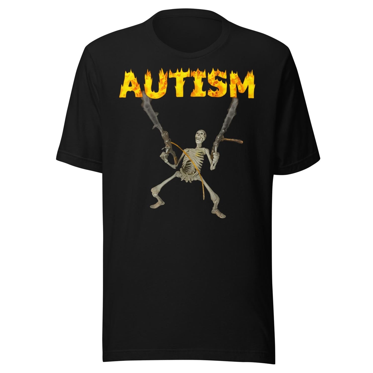 'Autism Skeleton' Flaming Meme Tee - Chaos Energy Graphic Novelty Shirt