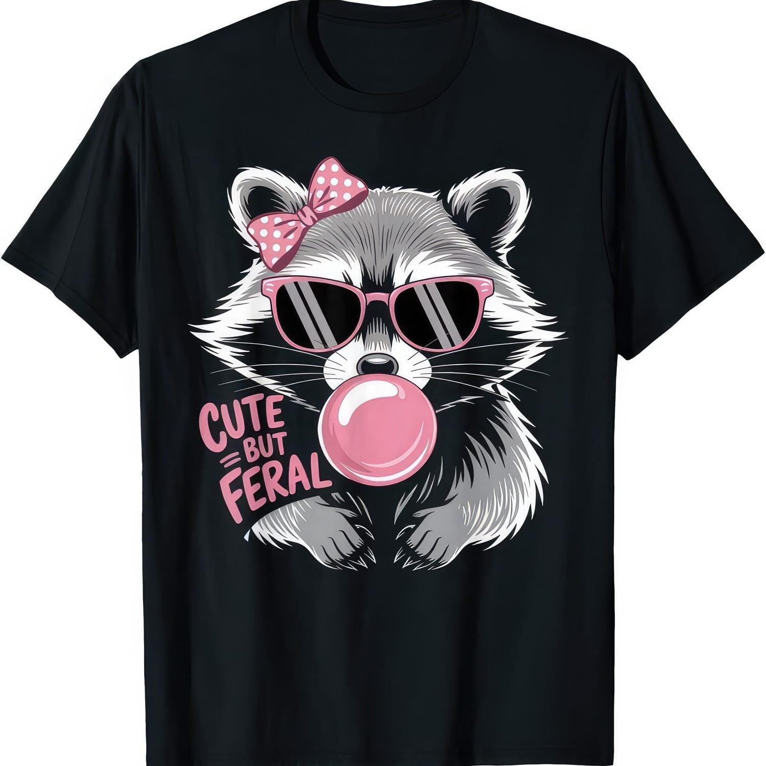 'Cute But Ferral' Raccoon Bubble Tee - Funny Halloween Graphic Novelty Shirt