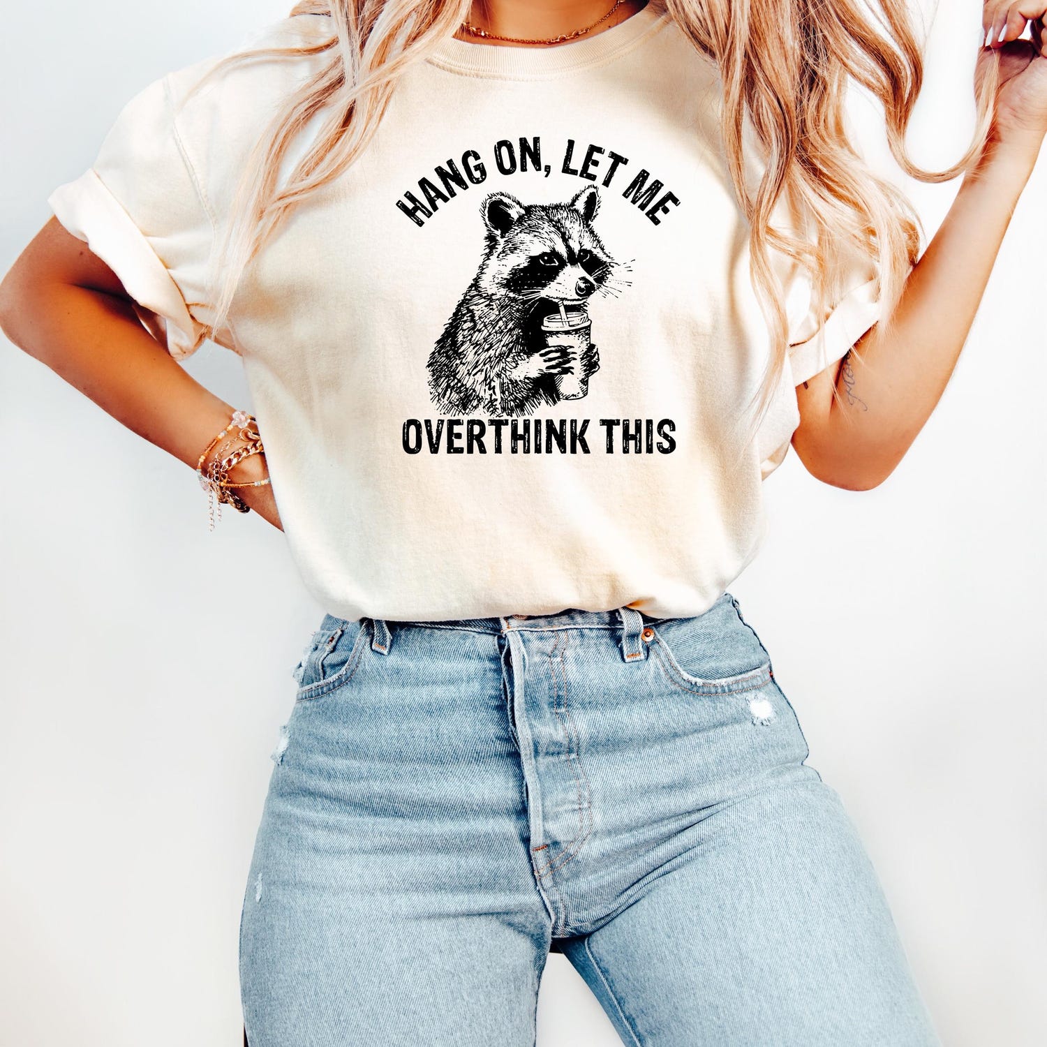 'Overthink This' Raccoon Meme Tee - Funny Trash Panda Graphic Novelty Shirt