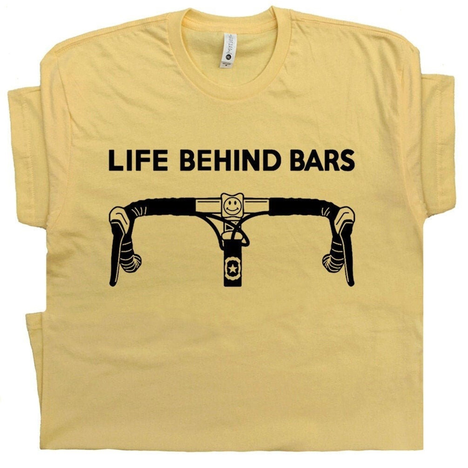 'Life Behind Bars' Bicycle Pun Tee - Funny Witty Biker Graphic Novelty Gift Shirt