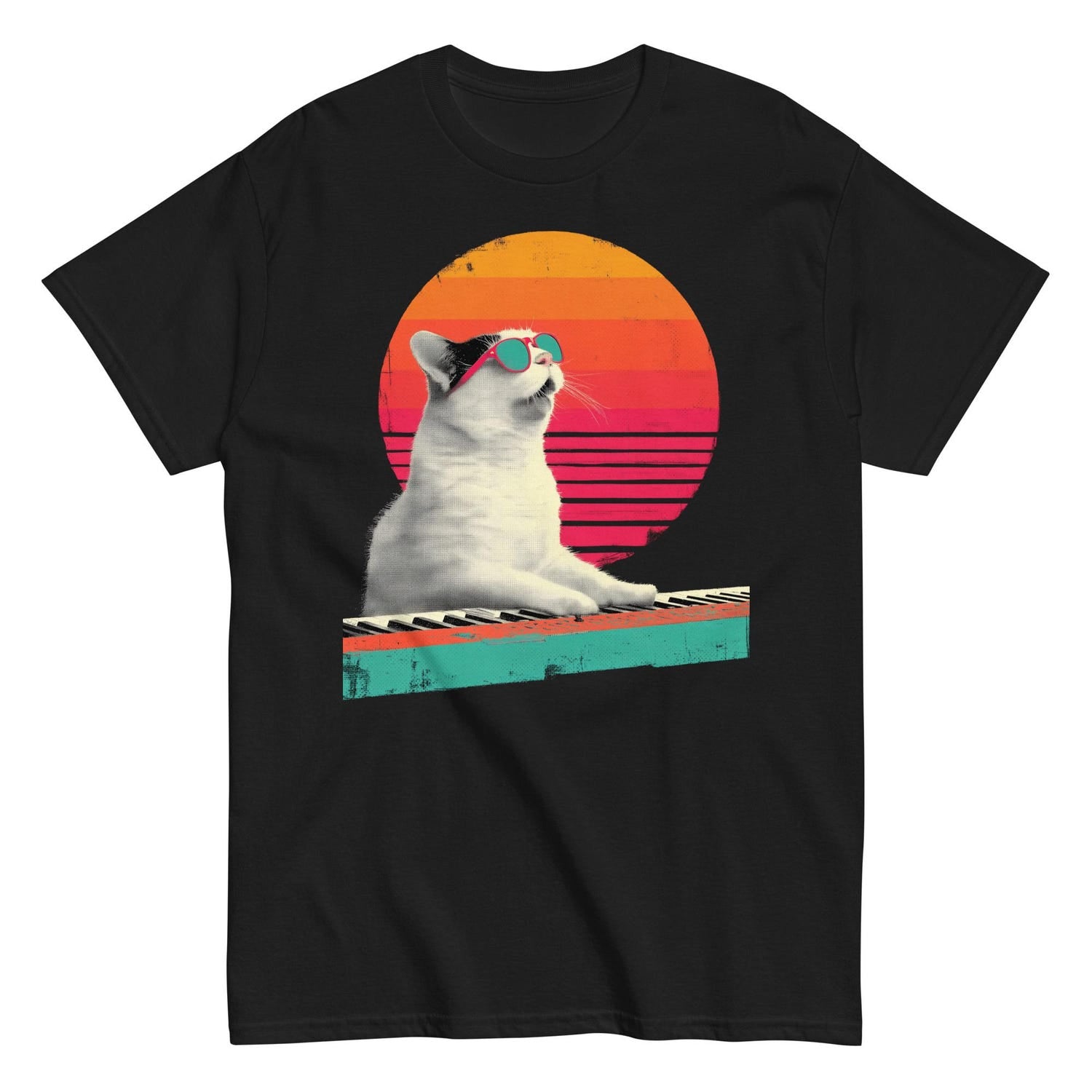 'Keyboard Cat' Funny Animal Meme Tee - Retro Graphic Novelty Shirt