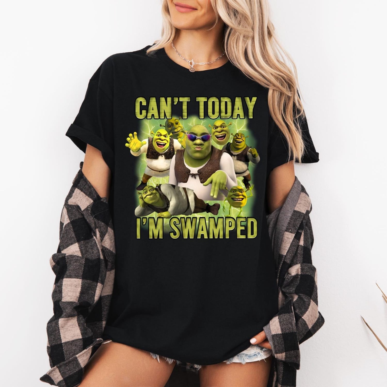 'Shrek Can't Today I'm Swamped' Trending Meme Tee - Funny Shrek Graphic Novelty Shirt
