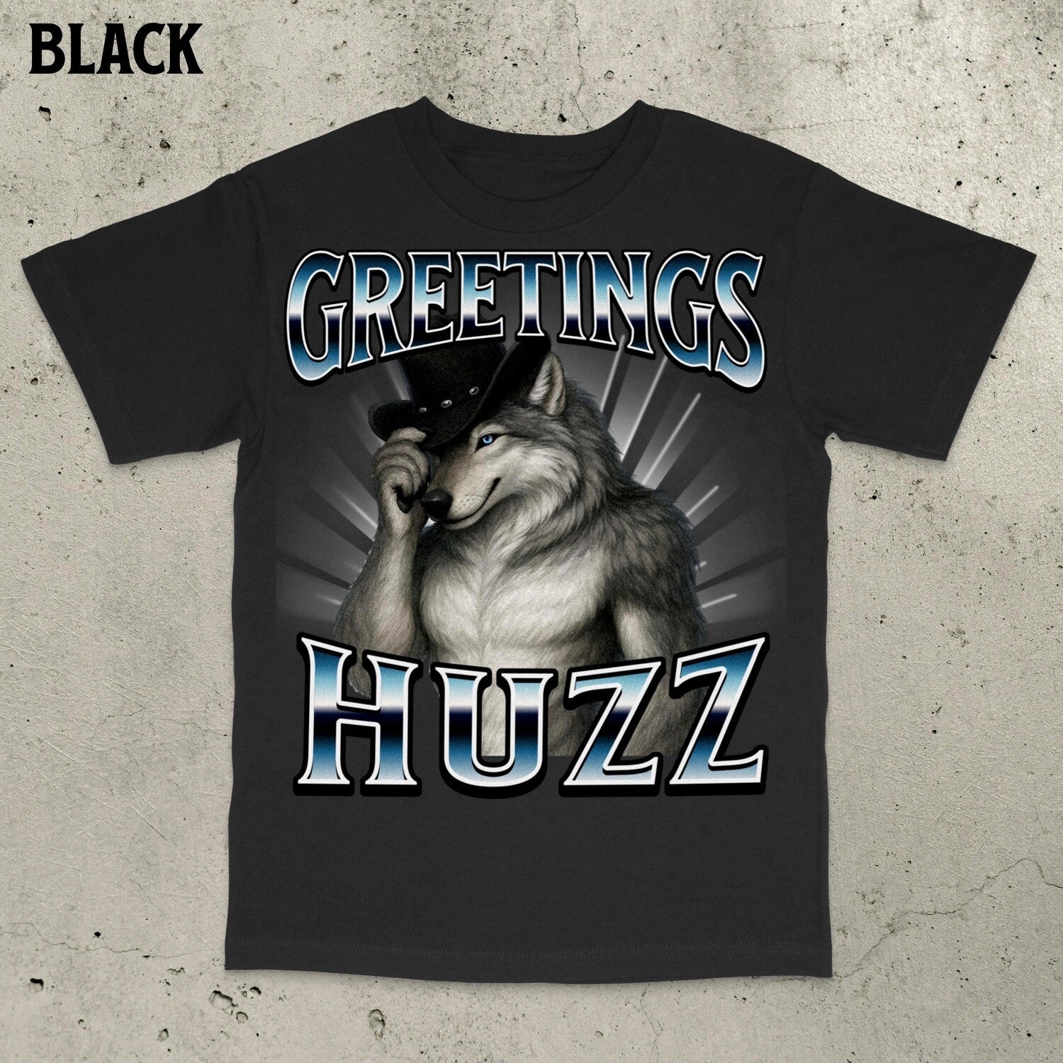 'Greetings Huzz' Alpha Wolf Meme Tee - Cringe Werewolf Graphic Novelty Shirt