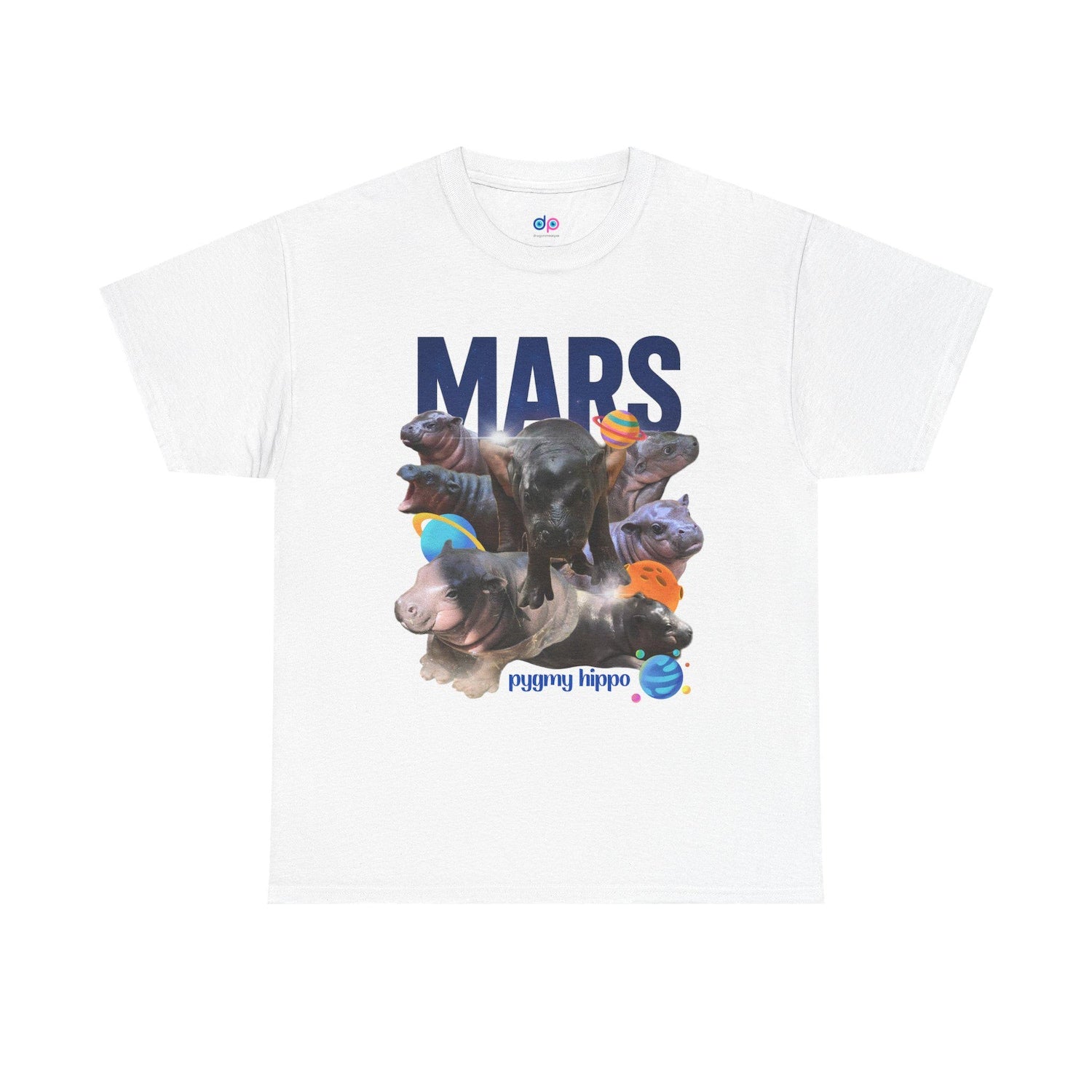 'Mars Hippo' Heavy Cotton Tee - Funny Animal Graphic Novelty Shirt