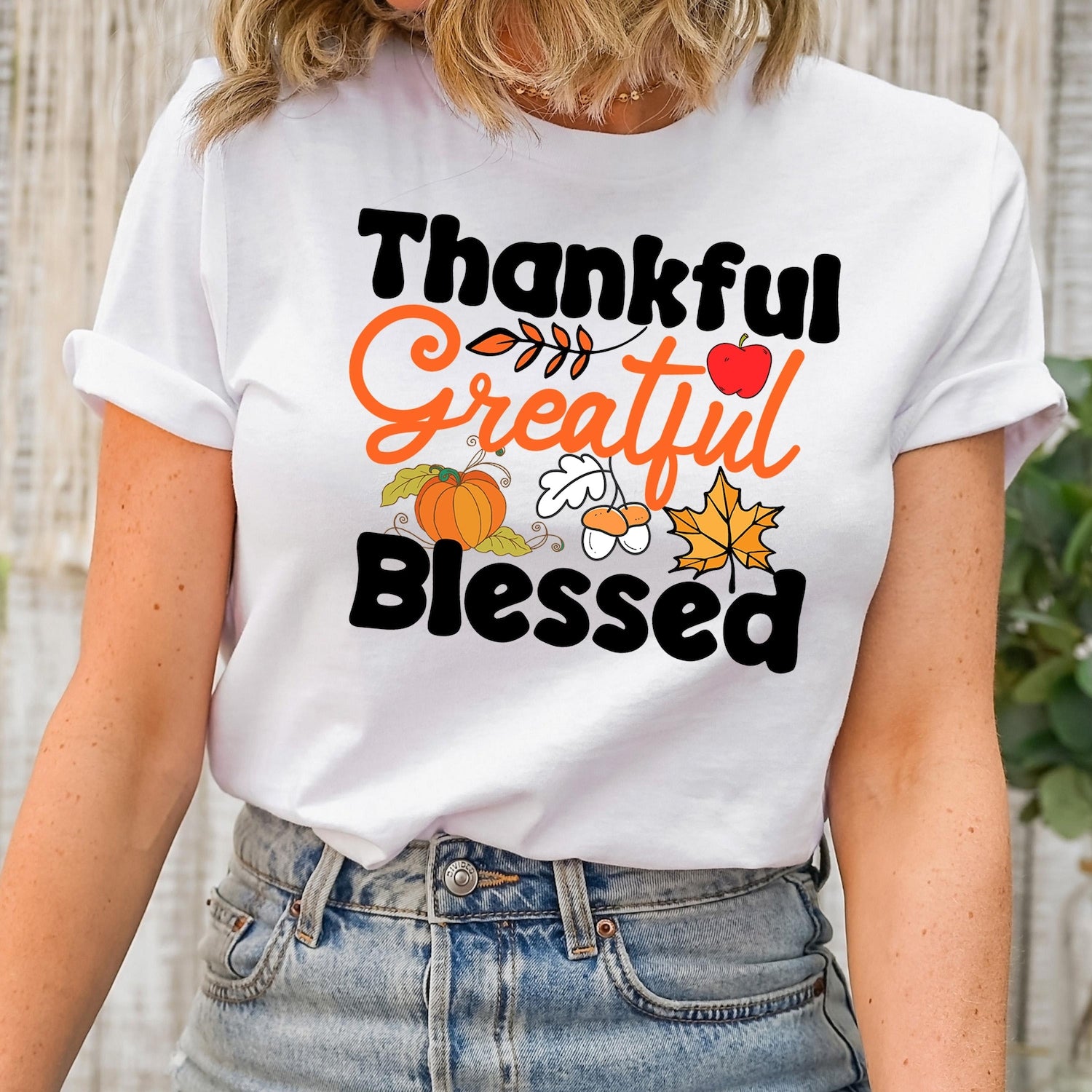Thankful Grateful Blessed Shirt: Fall Thanksgiving Graphic Tee