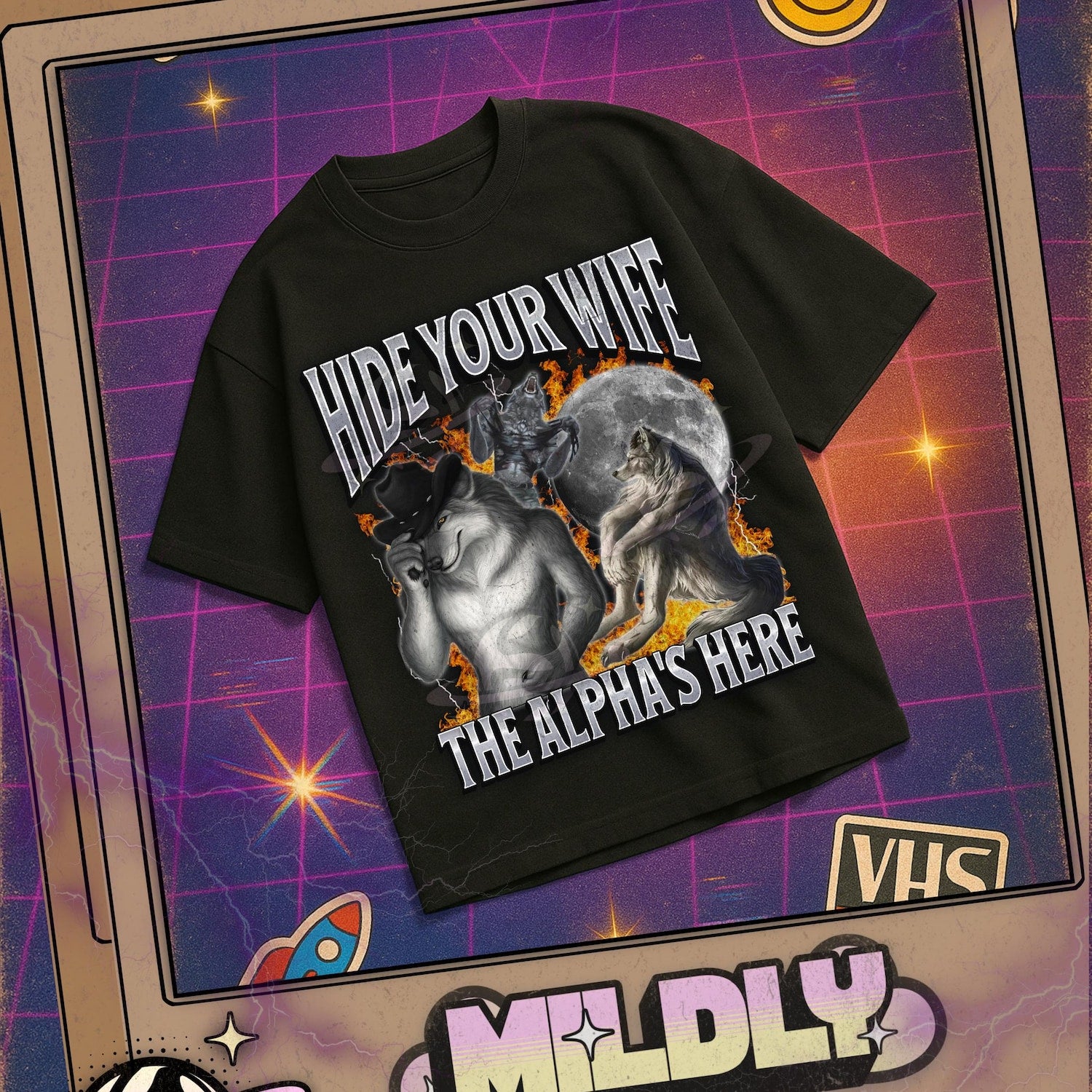 'Alpha Is Here' Werewolf Meme Tee - Unhinged Offensive Cringe Graphic Novelty Shirt