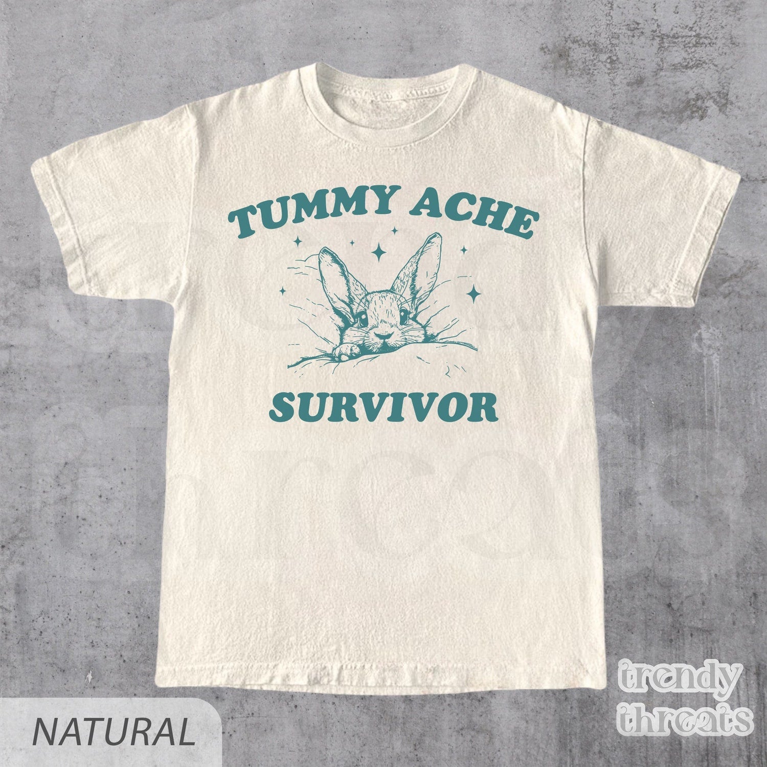 'Tummy Ache Survivor' Y2K Funny Tee - Sarcastic Meme Graphic Novelty Shirt