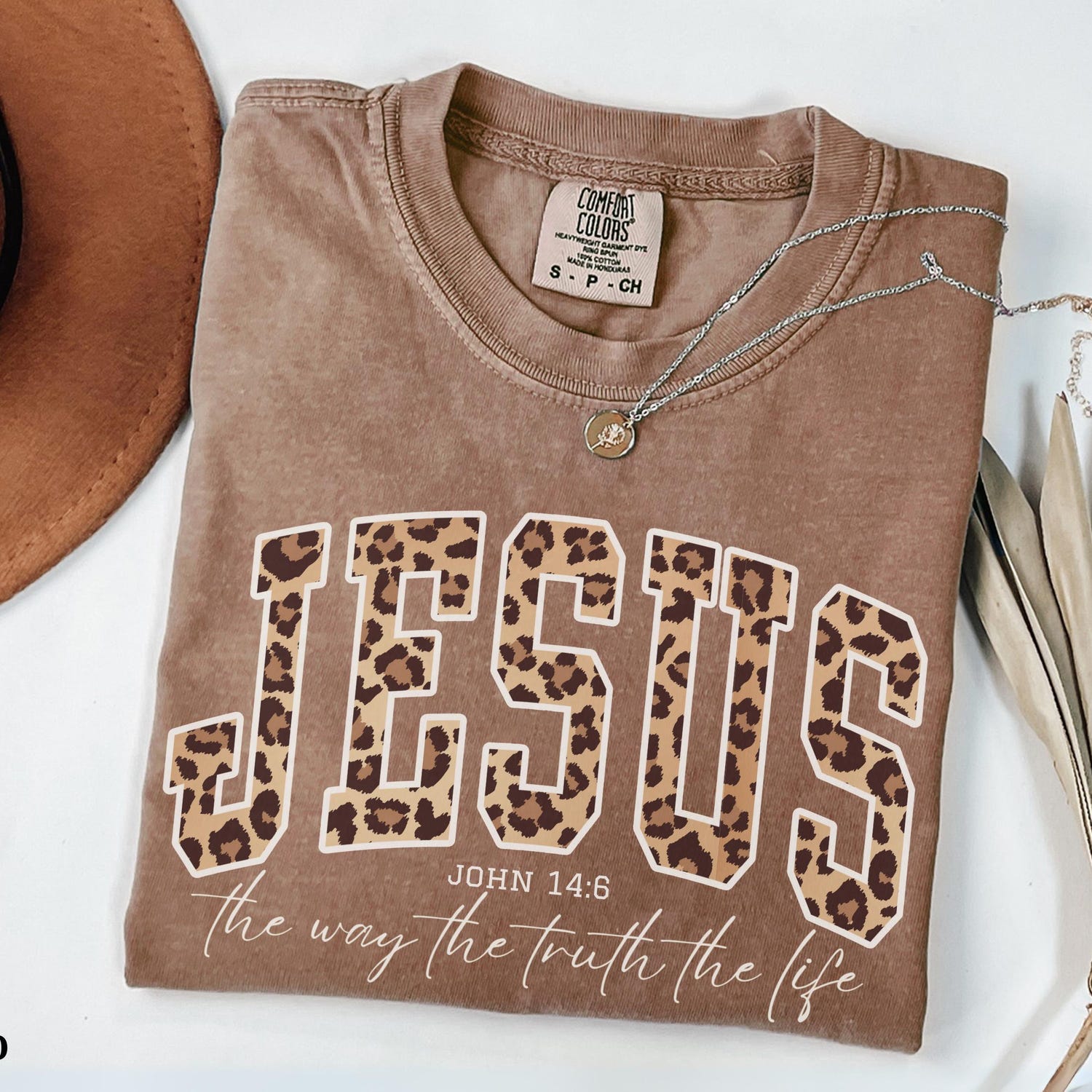 Christian Jesus Shirt, Cheetah Print Bible Verse Tshirt, Trendy Women Faith Apparel Gift, Jesus Loves You, The Way The Truth The Life
