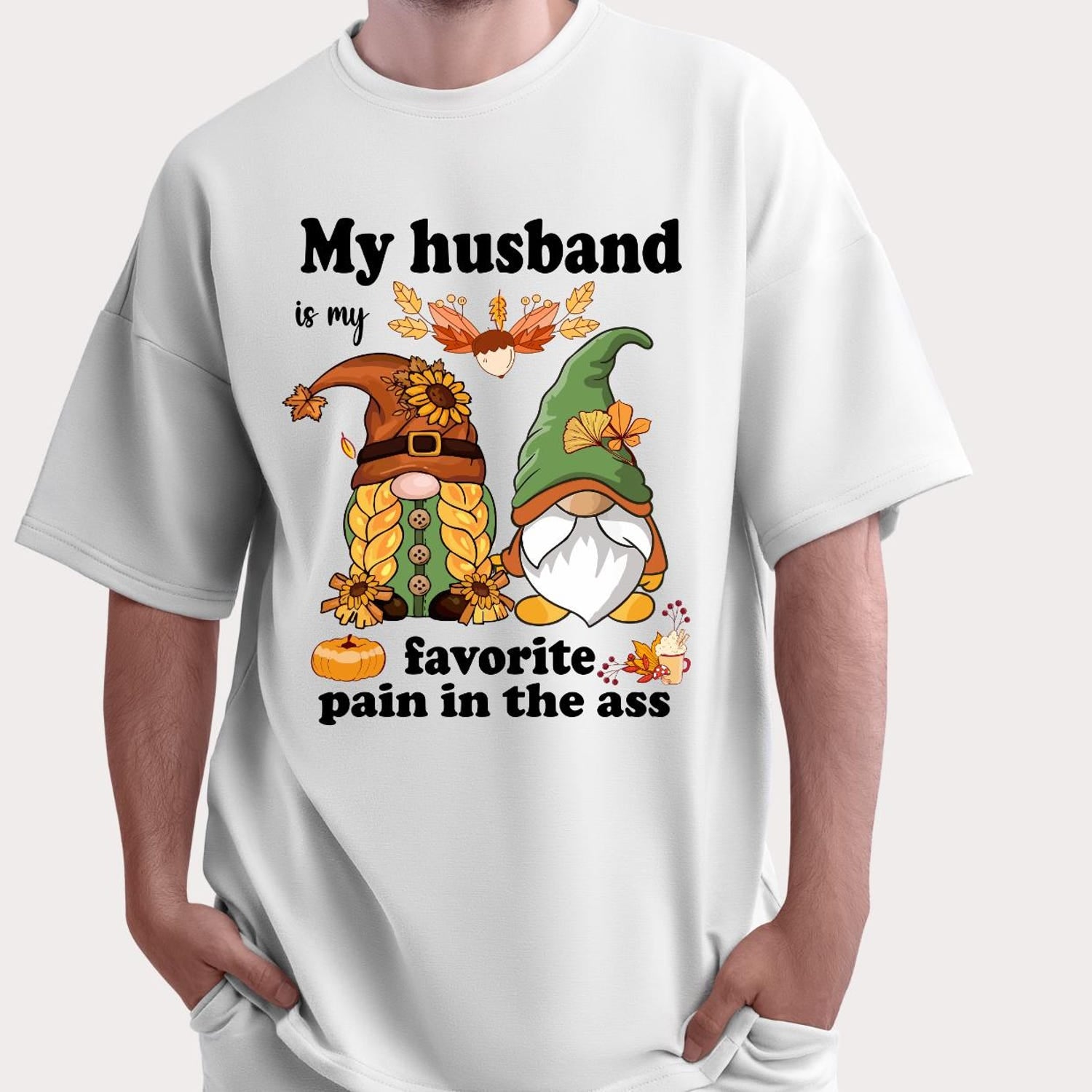 'Husband Is My Favorite Pain' Gnome Fall Tee - Funny Halloween Humor Shirt