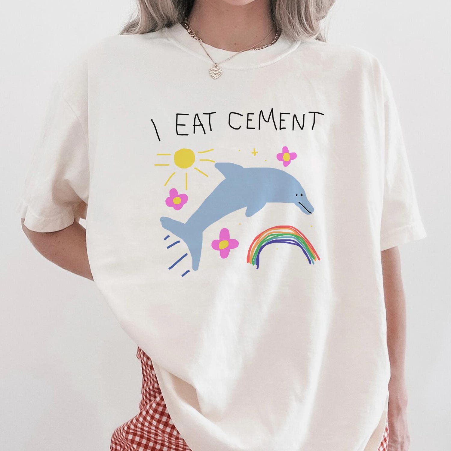 'I Eat Cement' Animal Meme Tee - Funny Drawing Silly Goose Graphic Novelty Shirt