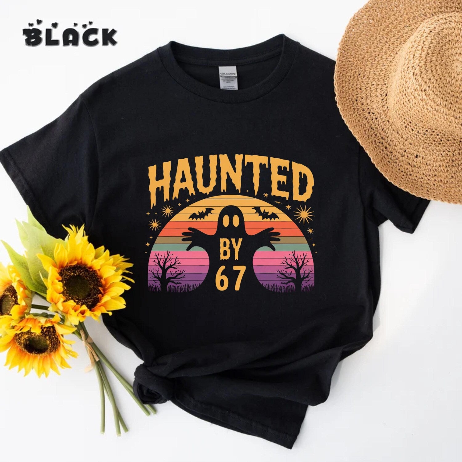 'Haunted by 6 7' Halloween Meme Tee - Viral TikTok Spooky Graphic Novelty Shirt
