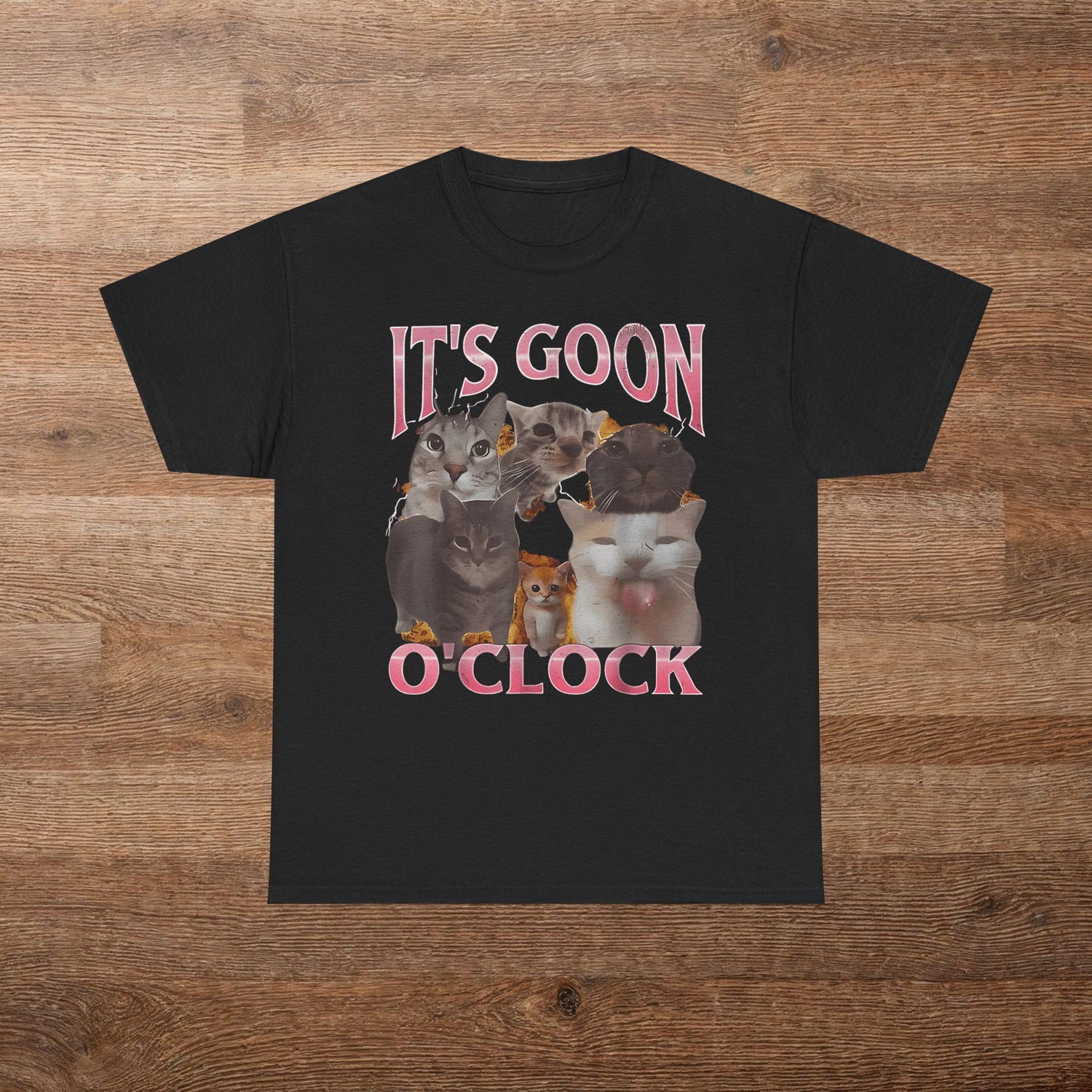 'It's Goon O'Clock' Brainrot Meme Cat Tee - Funny Viral Graphic Novelty Shirt