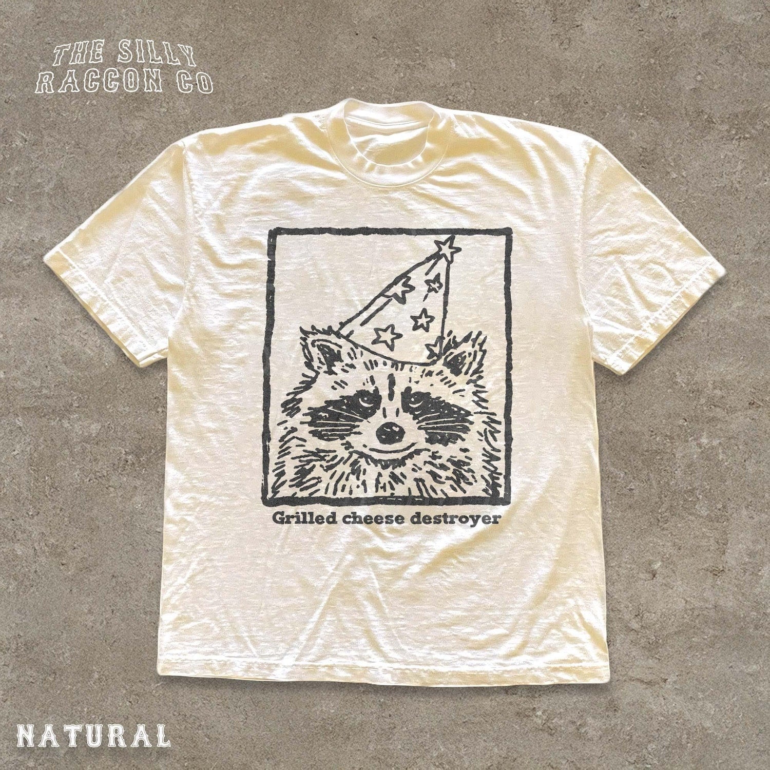 'Raccoon Grilled Cheese Destroyer' Vintage Tee - Funny Party Animal Graphic Novelty Shirt