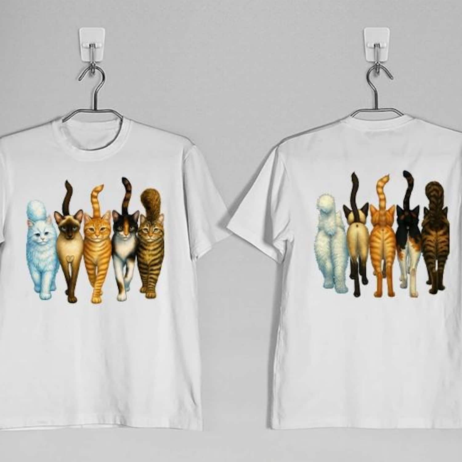 'Five Cats Coming & Going' Printed Tee - Funny Animal Graphic Novelty Shirt