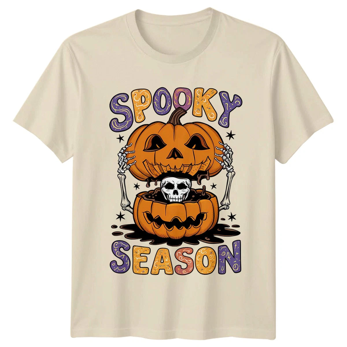 Spooky Season Halloween Mens Womens Graphic Tee Pumpkin Skeleton Shirt