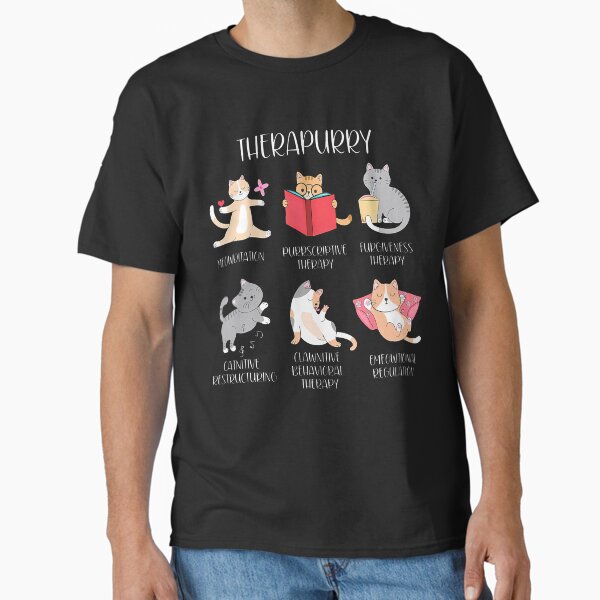 "Therapurry Funny Cat Lover Therapy Cat Puns Mental Health" Classic T-Shirt for Sale by WalickiTwish