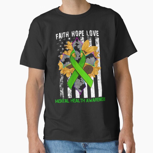 "Sunflower Faith Hope Love Cross and Flag Mental Health Awareness" Classic T-Shirt for Sale by largellie
