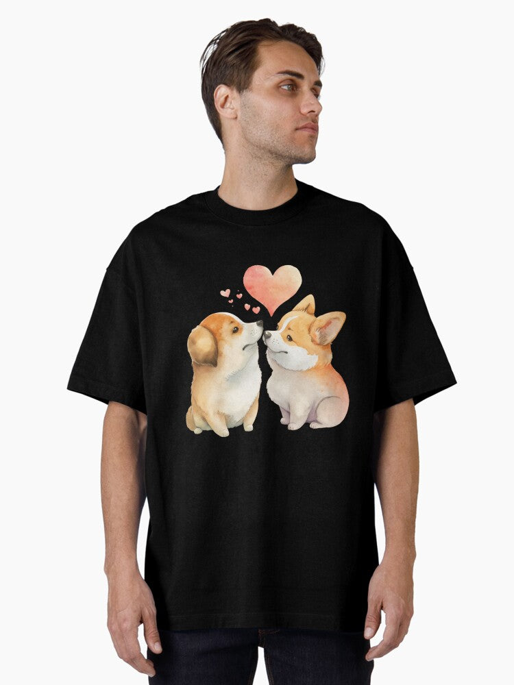 Cute Corgi puppy love Oversized Shirt T Shirt Everyday Wear
