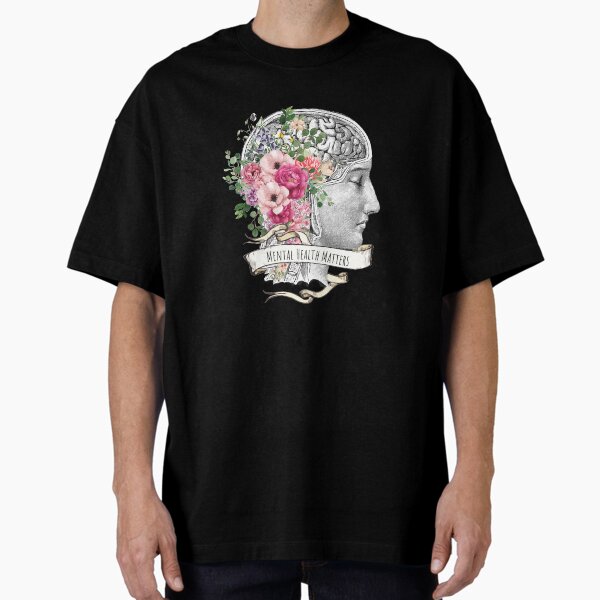 "Roses floral mental health matters brain psychology" Oversized T-Shirt for Sale by Collagedream